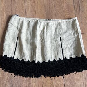 Free People linen Mini Skirt with black fringe